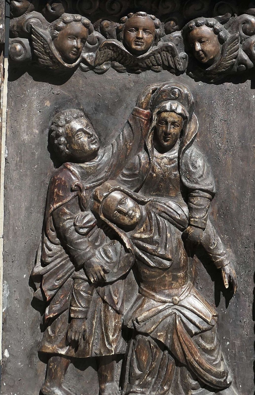 Large European Mediaeval Oak Carving Of Christ In The Tomb photo Garden Decor