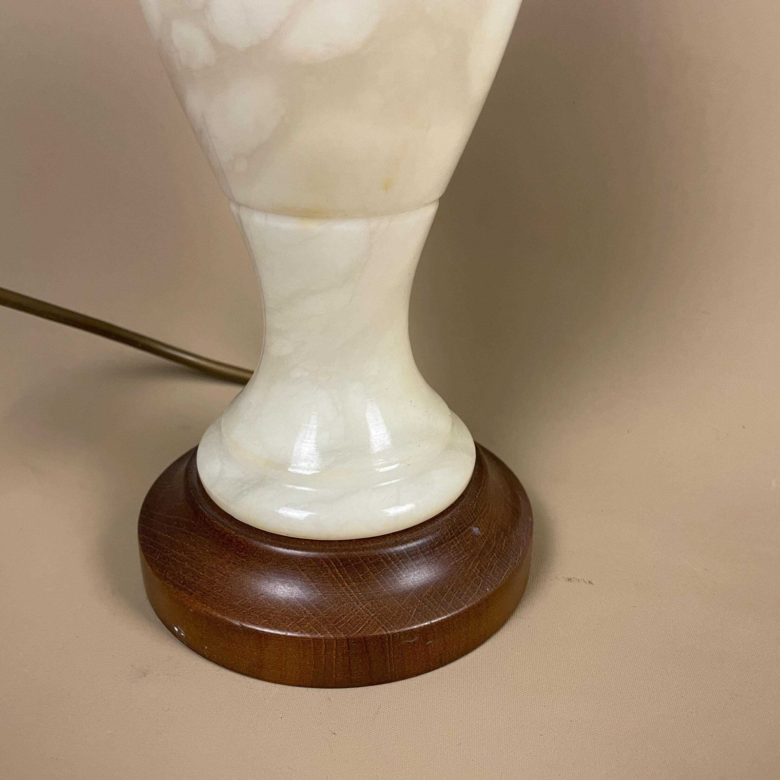 Antique Marble & Wood Lamp Light Bedside Table Desk Side Light Vintage Retro Cream Marbled Round Brass Gold Brass Fitting Large photo Lighting