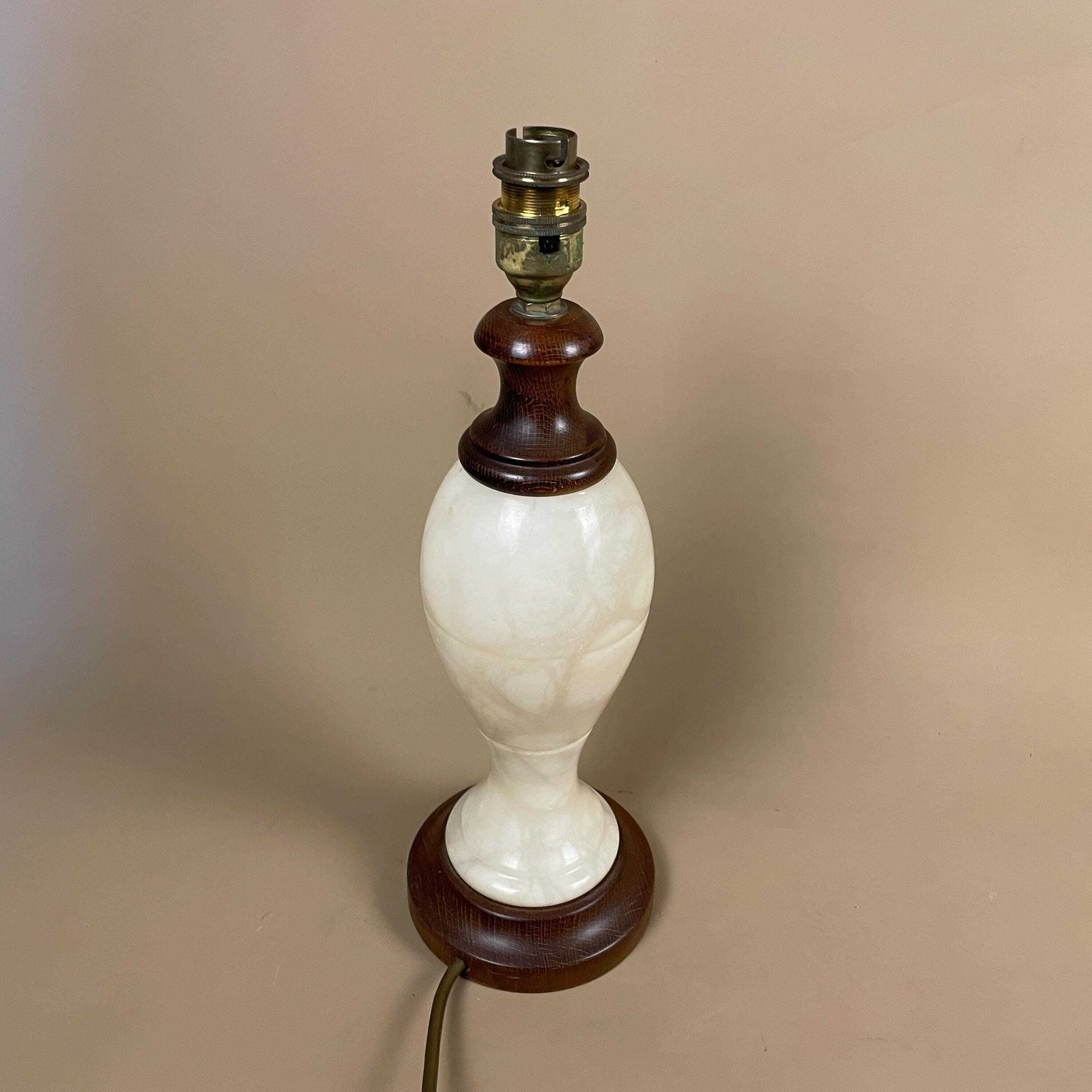 Antique Marble & Wood Lamp Light Bedside Table Desk Side Light Vintage Retro Cream Marbled Round Brass Gold Brass Fitting Large photo 75.0