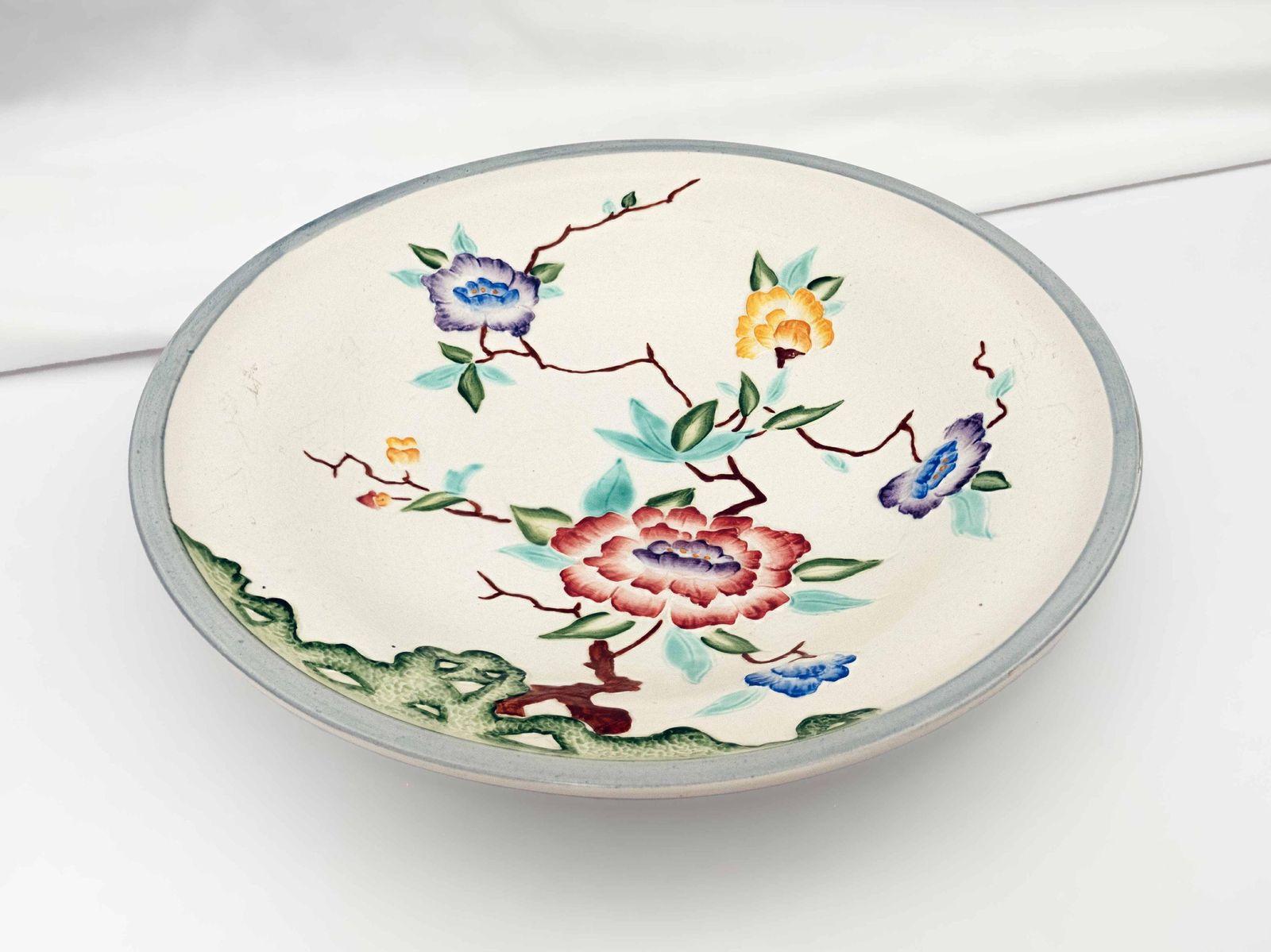 Pair Of Serving Dishes By H.J. Wood 'Chinese Rose' Art Deco Style Flowers Design Vintage Pottery Tableware 1960 Mid Century Home Decor photo 95.0