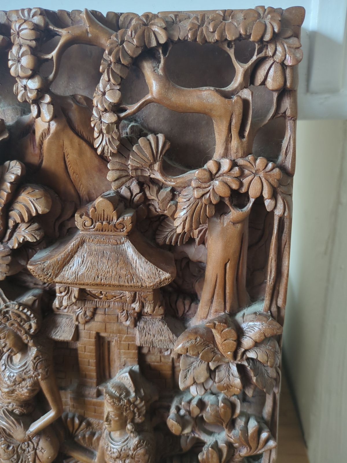 Carved Wooden Panel 3d. Rama, Sita And Hanuman photo for sale