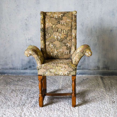 Bespoke Child’s Throne Chair   Oak & Exquisite Upholstery   English Early 20th‑Century photo for sale