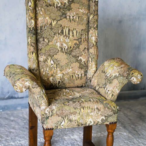 Bespoke Child’s Throne Chair   Oak & Exquisite Upholstery   English Early 20th‑Century photo Furniture