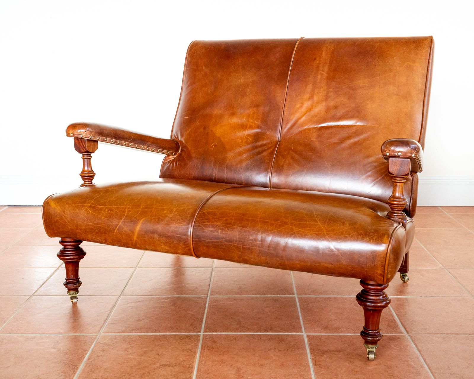 Open Arm Hide Leather Library Sofa Country House Howard & Sons Style By Mulberry Mahogany 2 Seater English Leather Chair Library Chair Leather Hide