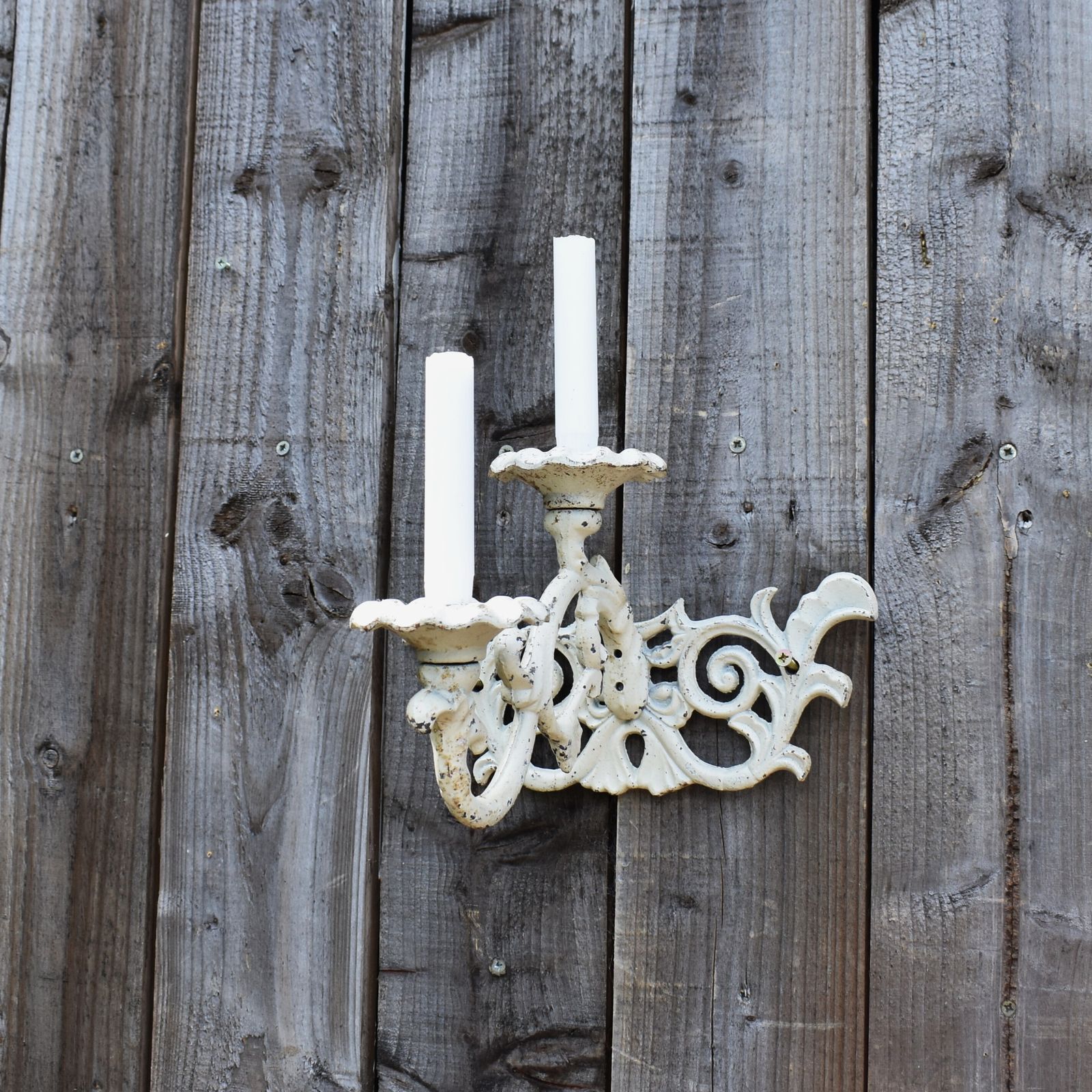 Antique Style Cast Iron White Painted Candle Holder Candlestick Garden Sconce photo furniture