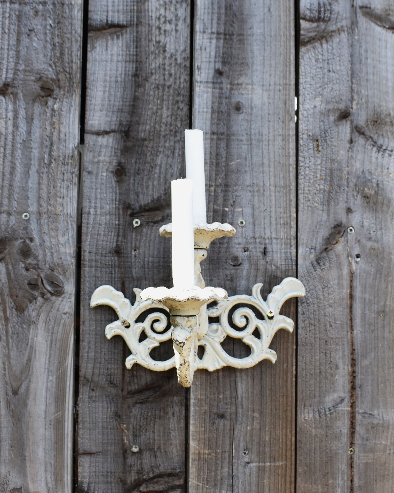 Antique Style Cast Iron White Painted Candle Holder Candlestick Garden Sconce photo vinterior