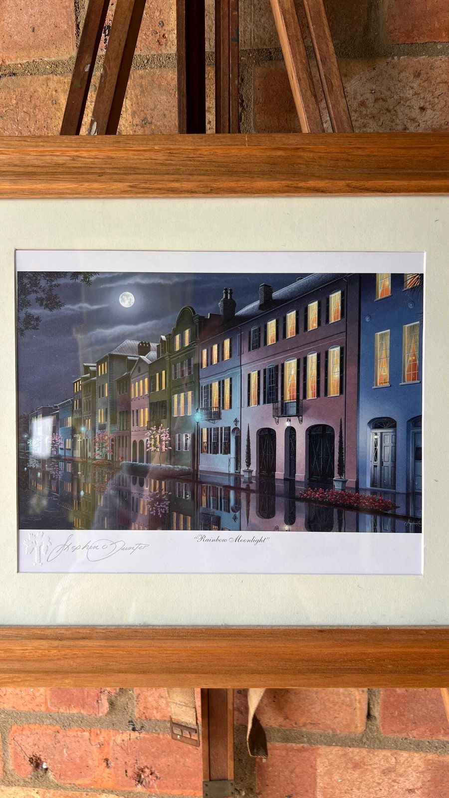 Signed Stephen O Gunter Rainbow Row And Battery Moonlight Charleston Picture Set photo for sale