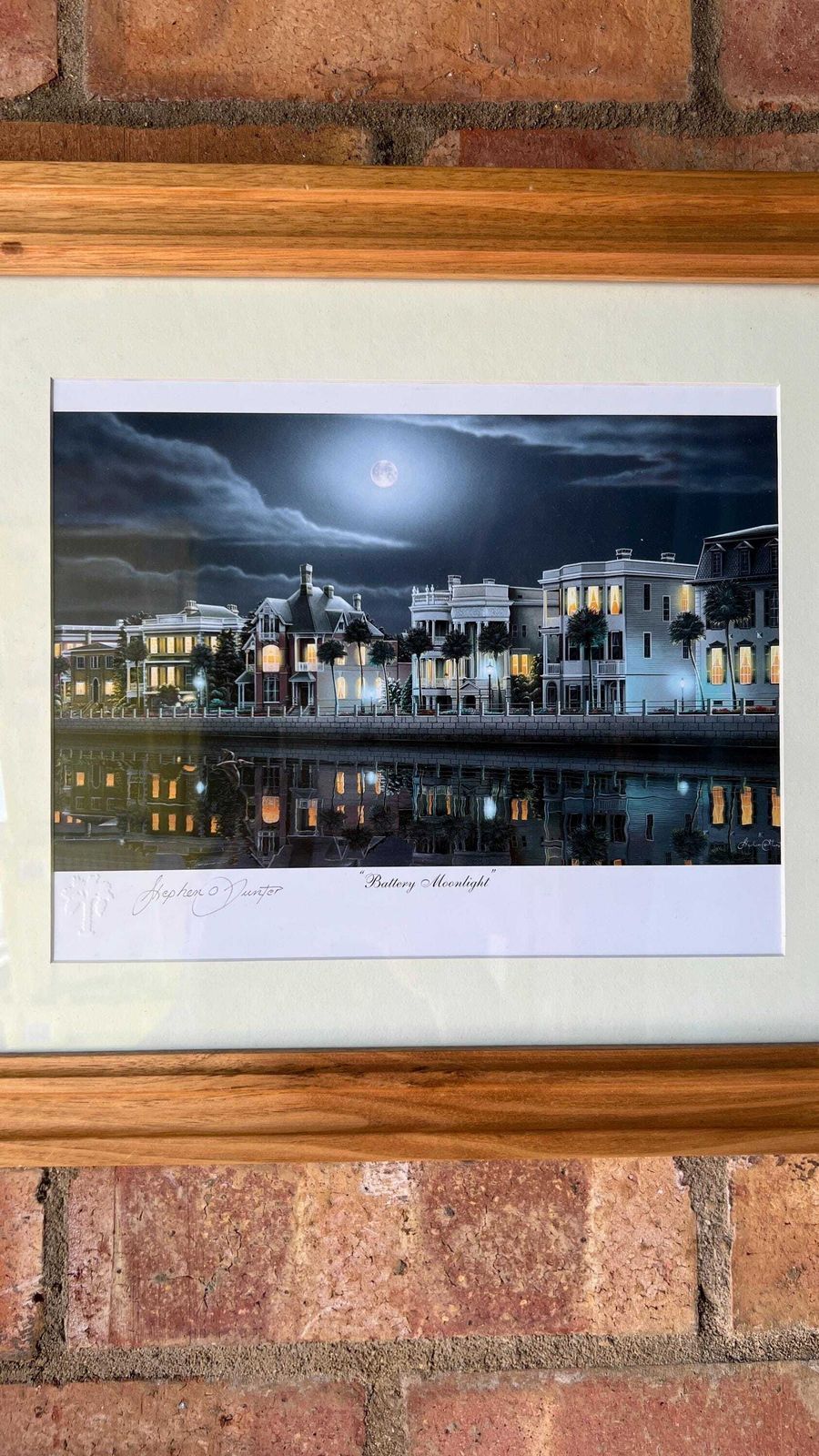 Signed Stephen O Gunter Rainbow Row And Battery Moonlight Charleston Picture Set photo vinterior
