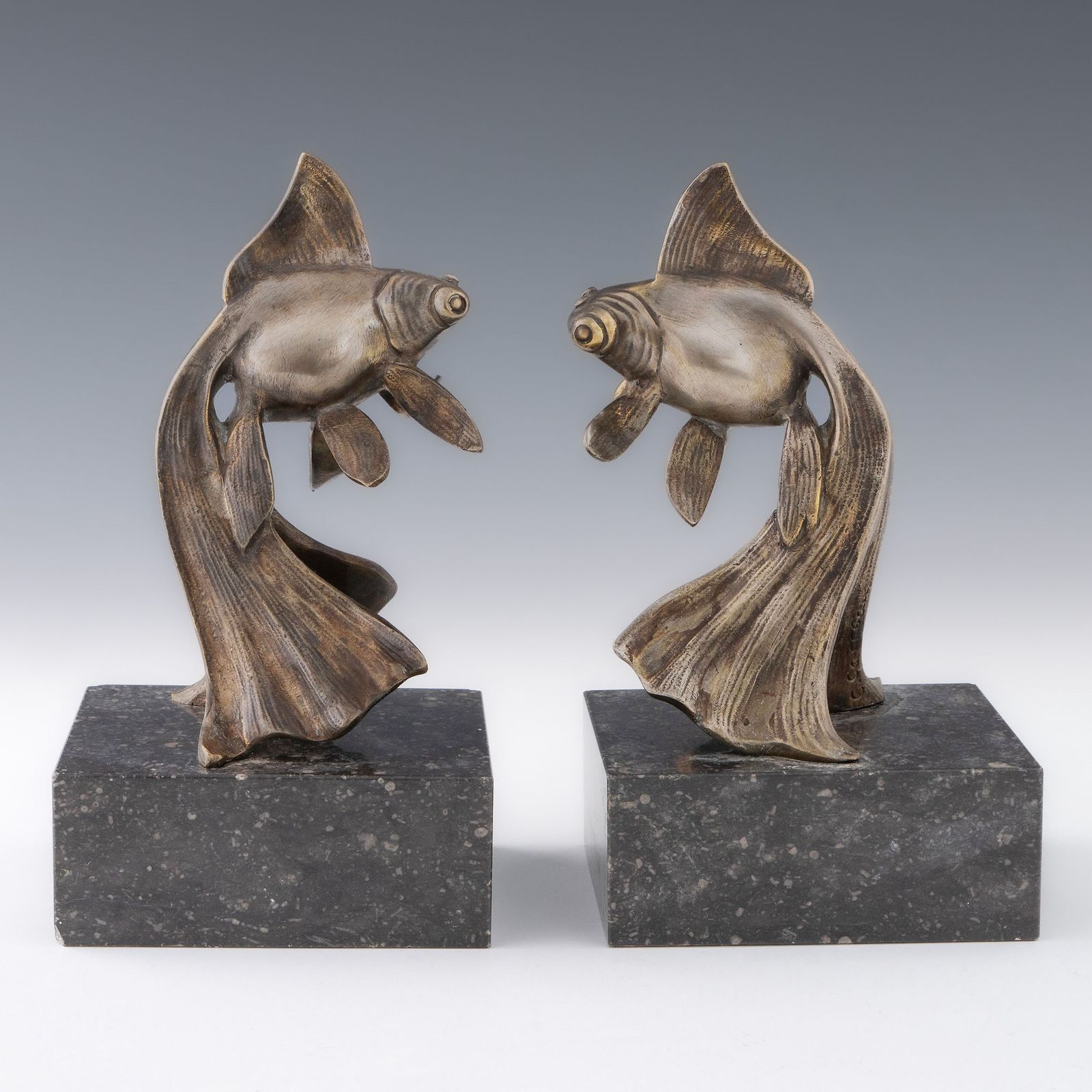 Art Deco Bronze Fancy Goldfish  Pair Of Bookends By Georges Raoul Garreau French 1930's photo 1485.0