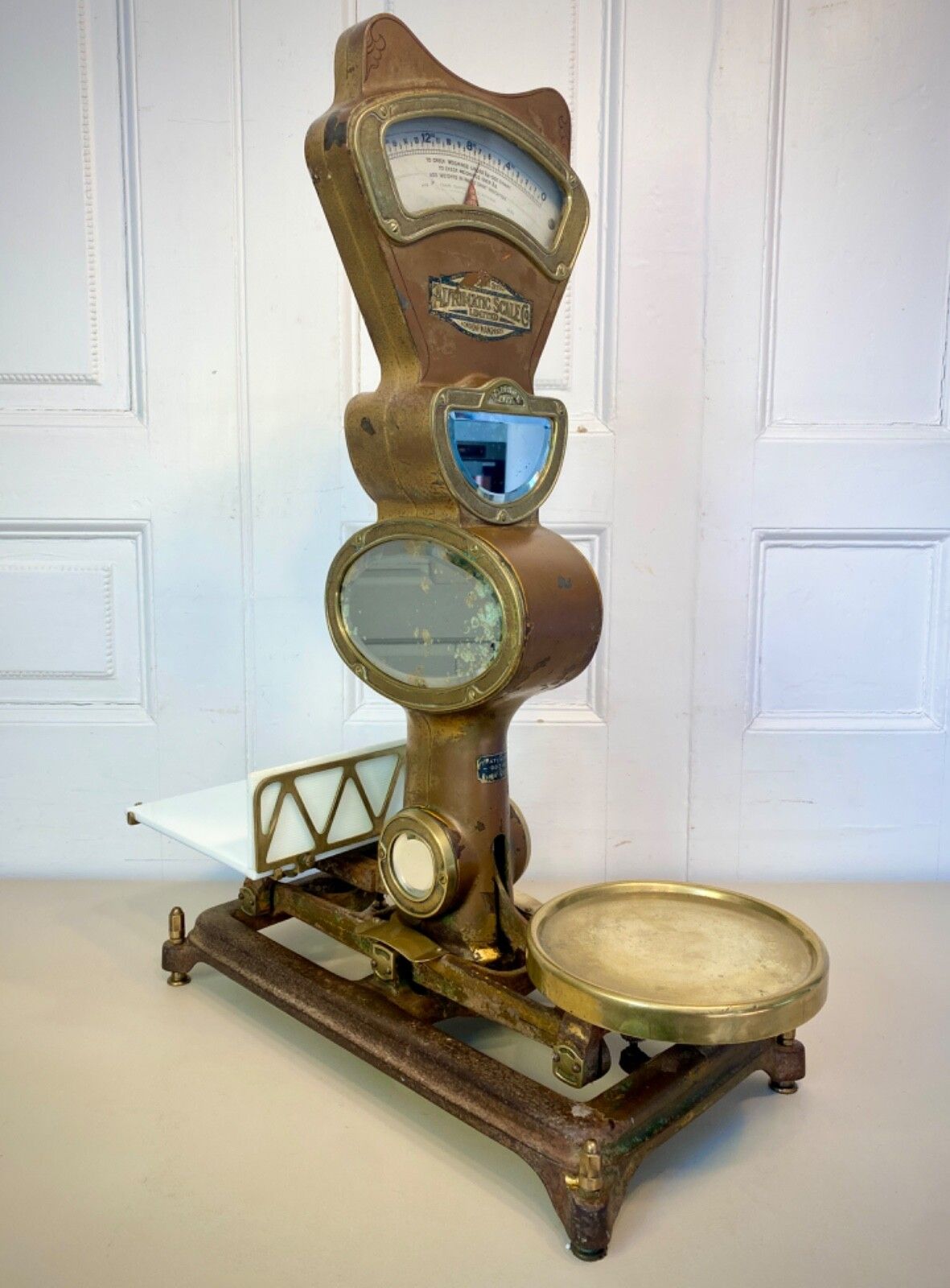 Antique Large Brass Grocers Shop Counter Scales By 'The Automatic Scale Company' photo for sale
