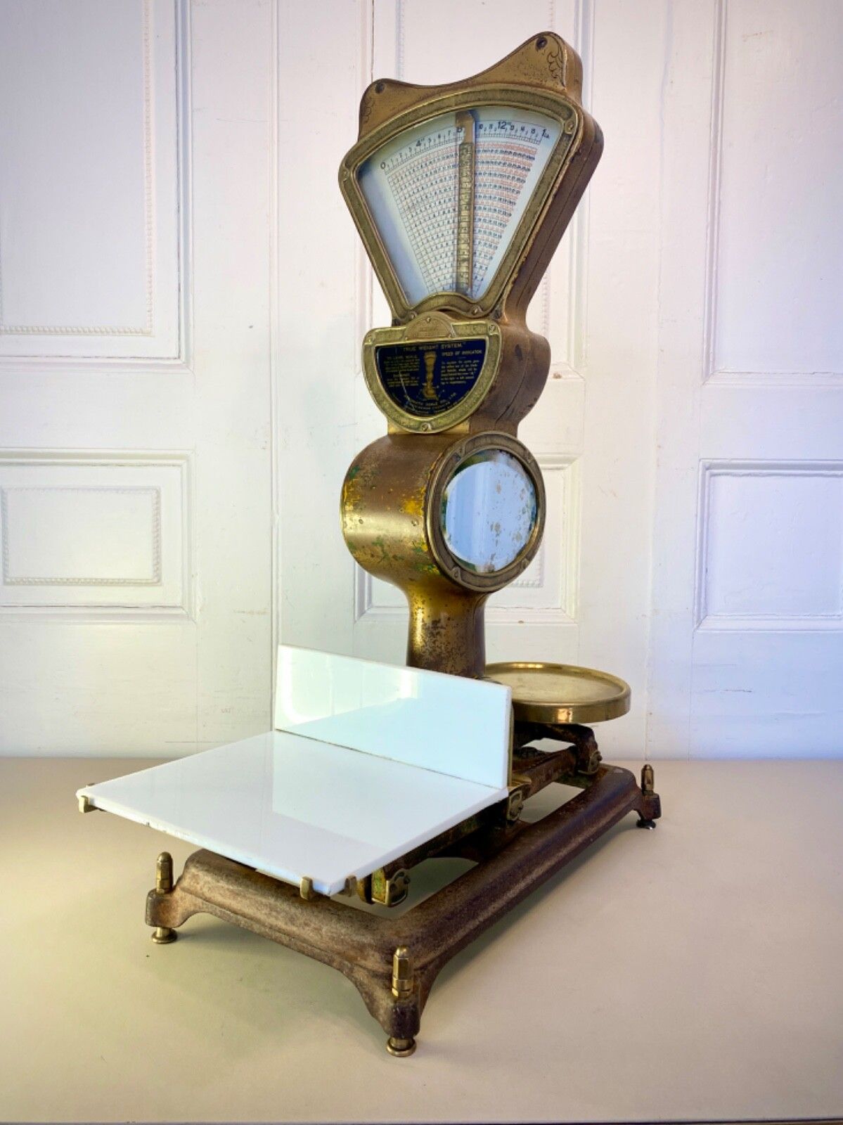 Antique Large Brass Grocers Shop Counter Scales By 'The Automatic Scale Company' photo 650.0