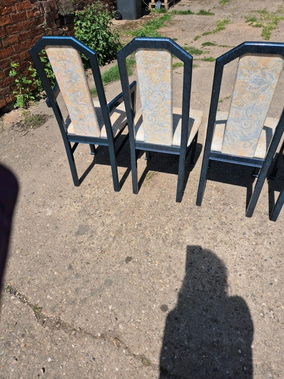 Set Of 6 (2 Carvers) Blue Marble Effect Wooden Framed Dining Chairs By Caxton photo vintage