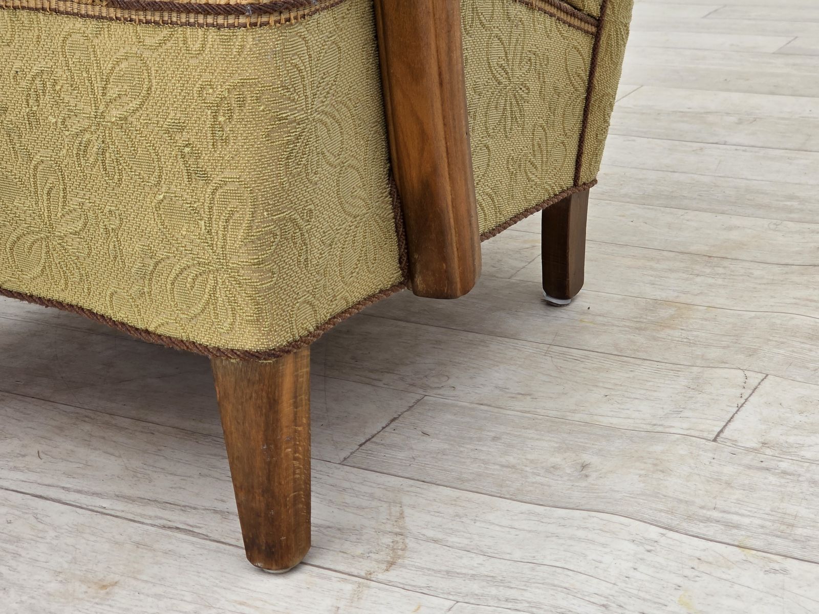 1960s, Danish Armchair, Light Green Furniture Velour, Beech Wood. photo vinterior