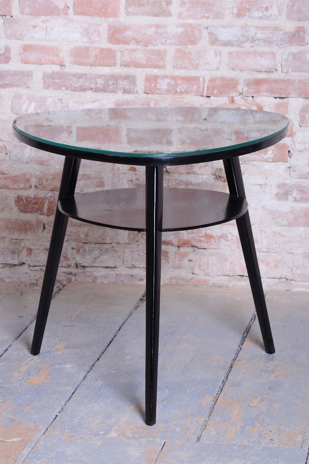 Restored Mid  Century Coffee Table, Beech, Oak, Glass, Polish, Czech, 1950s photo 350.0