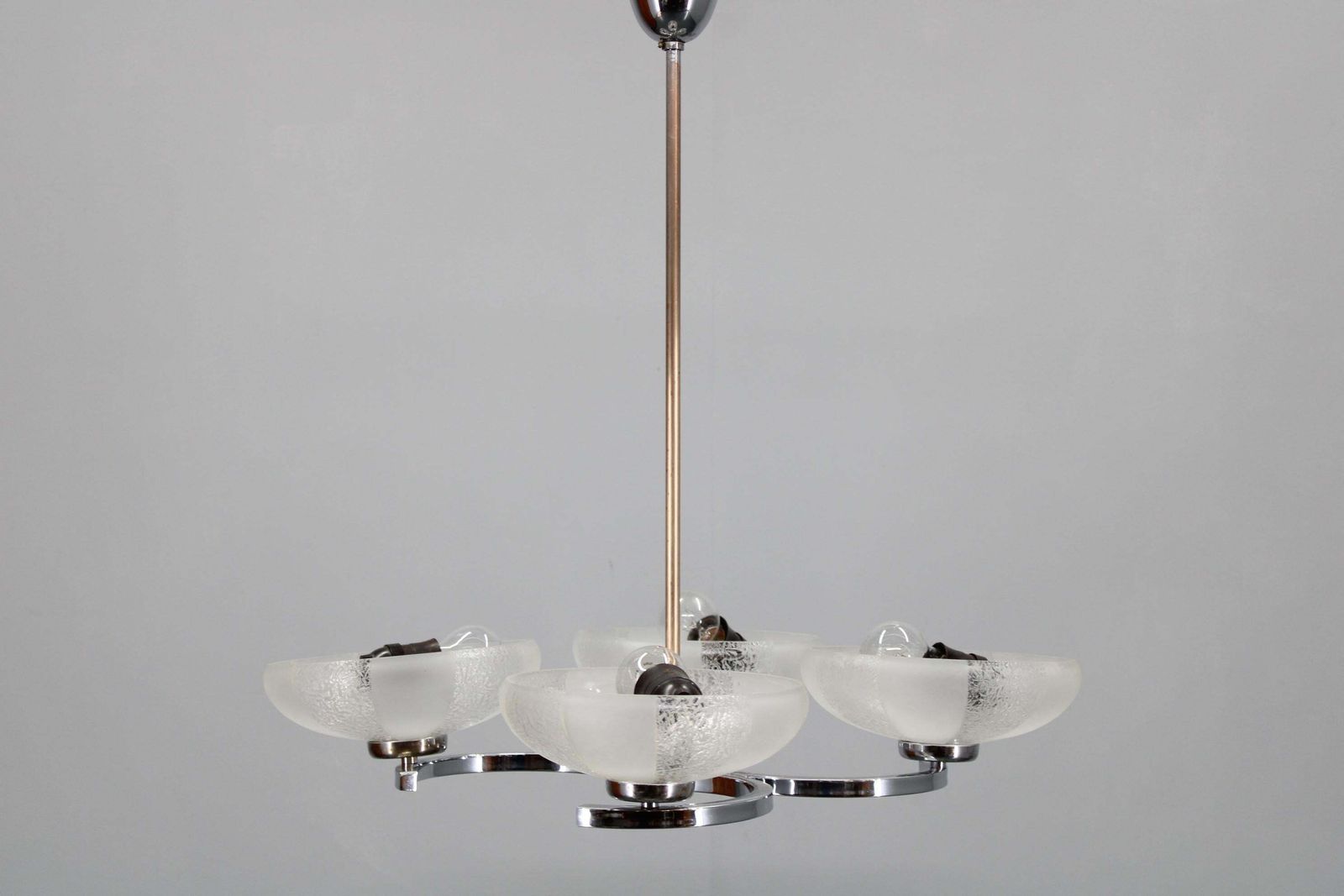 1950s Chrome And Glass Chandelier By Napako, Czechoslovakia photo Lighting