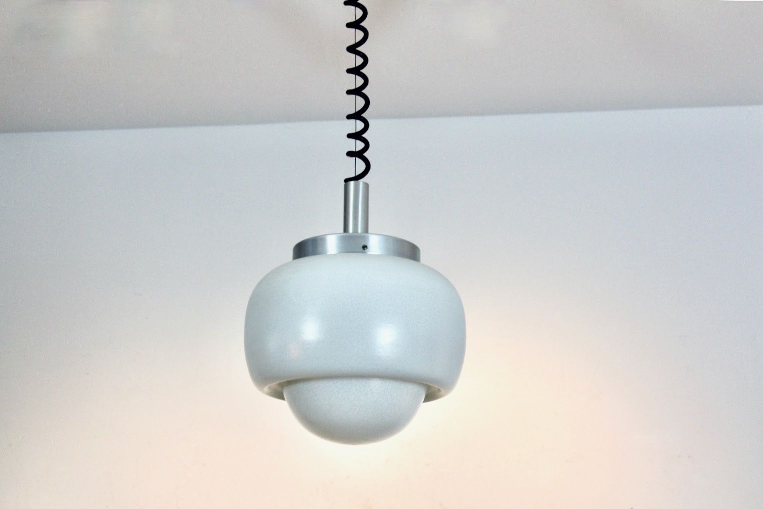 Peill & Putzler Aluminum And Opal Glass Bubble Pendant, Germany, 1960s photo vinterior