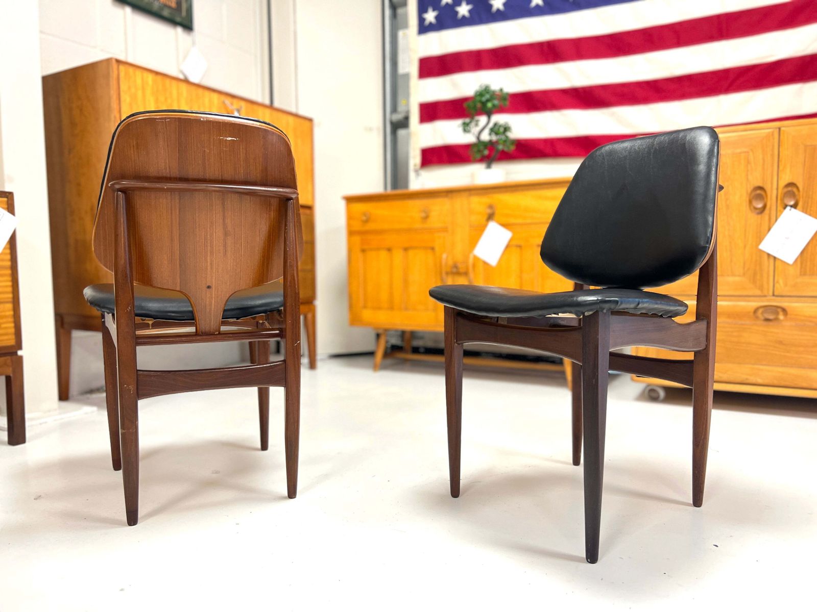 Pair Of Eilliotts Of Newbury, Teak And Leatherette Dining Chairs photo for sale