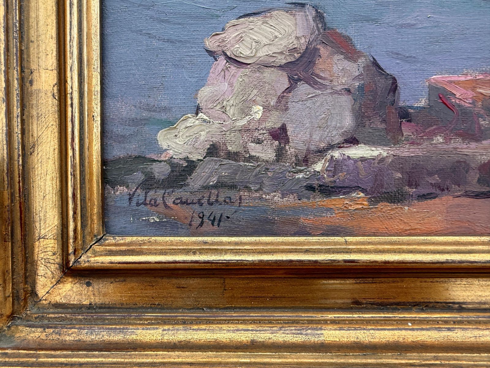 José María Vila Cañellas Costa Brava Oil On Canvas Painting Spain Mediterranean Art 1941 photo for sale