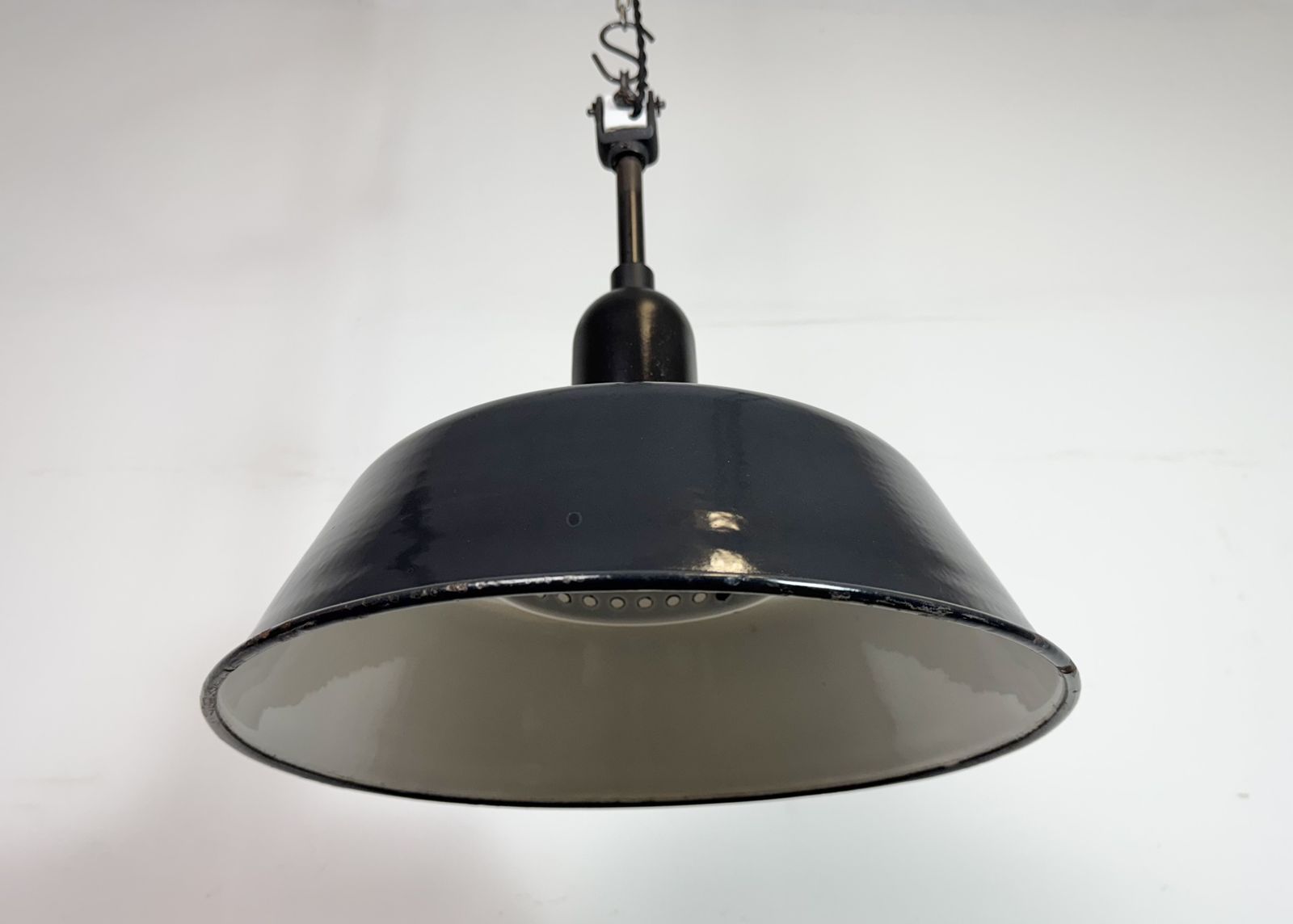 Industrial Black Enamel Factory Lamp With Porcelain Top, 1950s photo buy