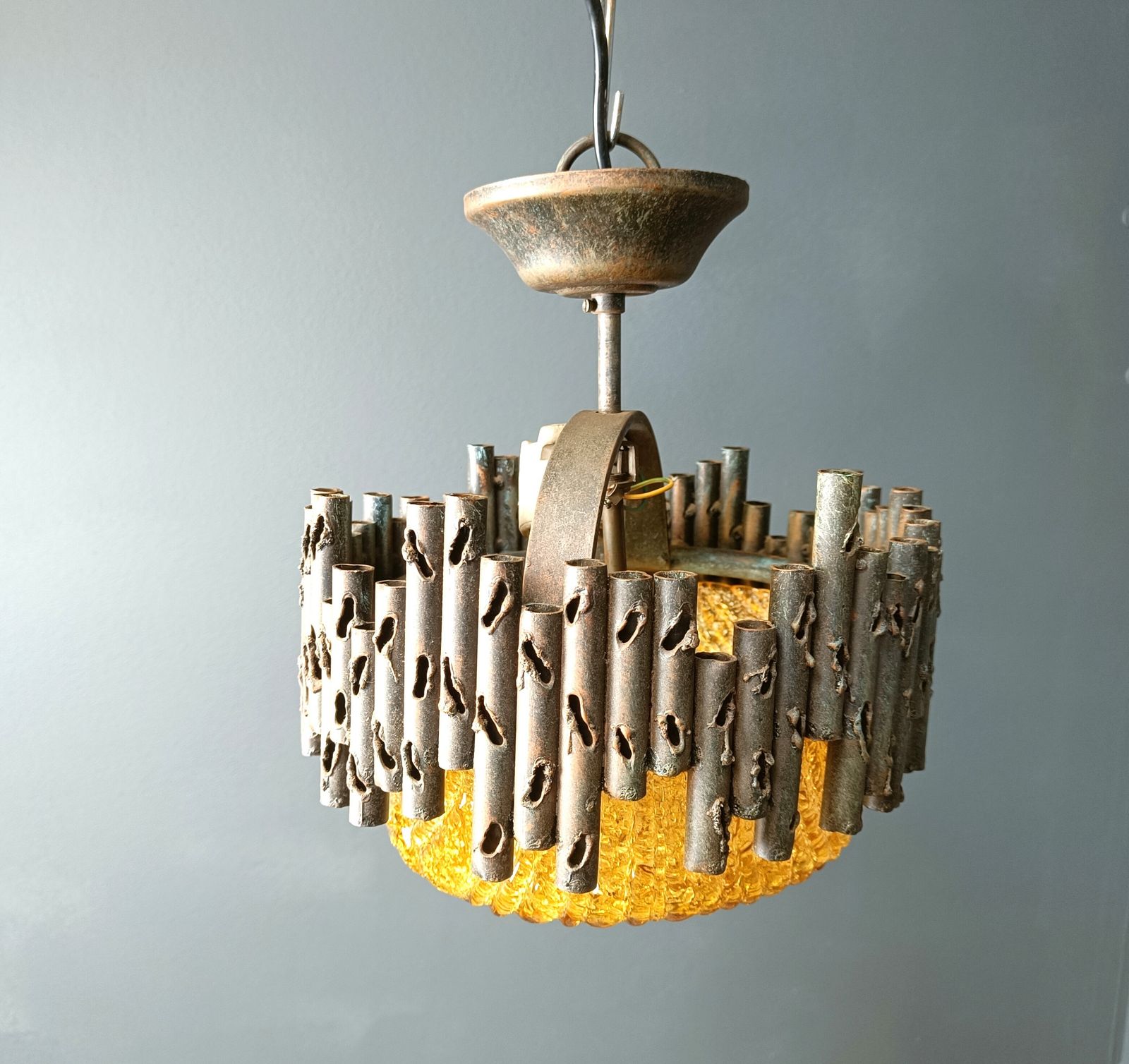 Brutalist Pendant Lights By Marcello Fantoni, 1960s photo vintage