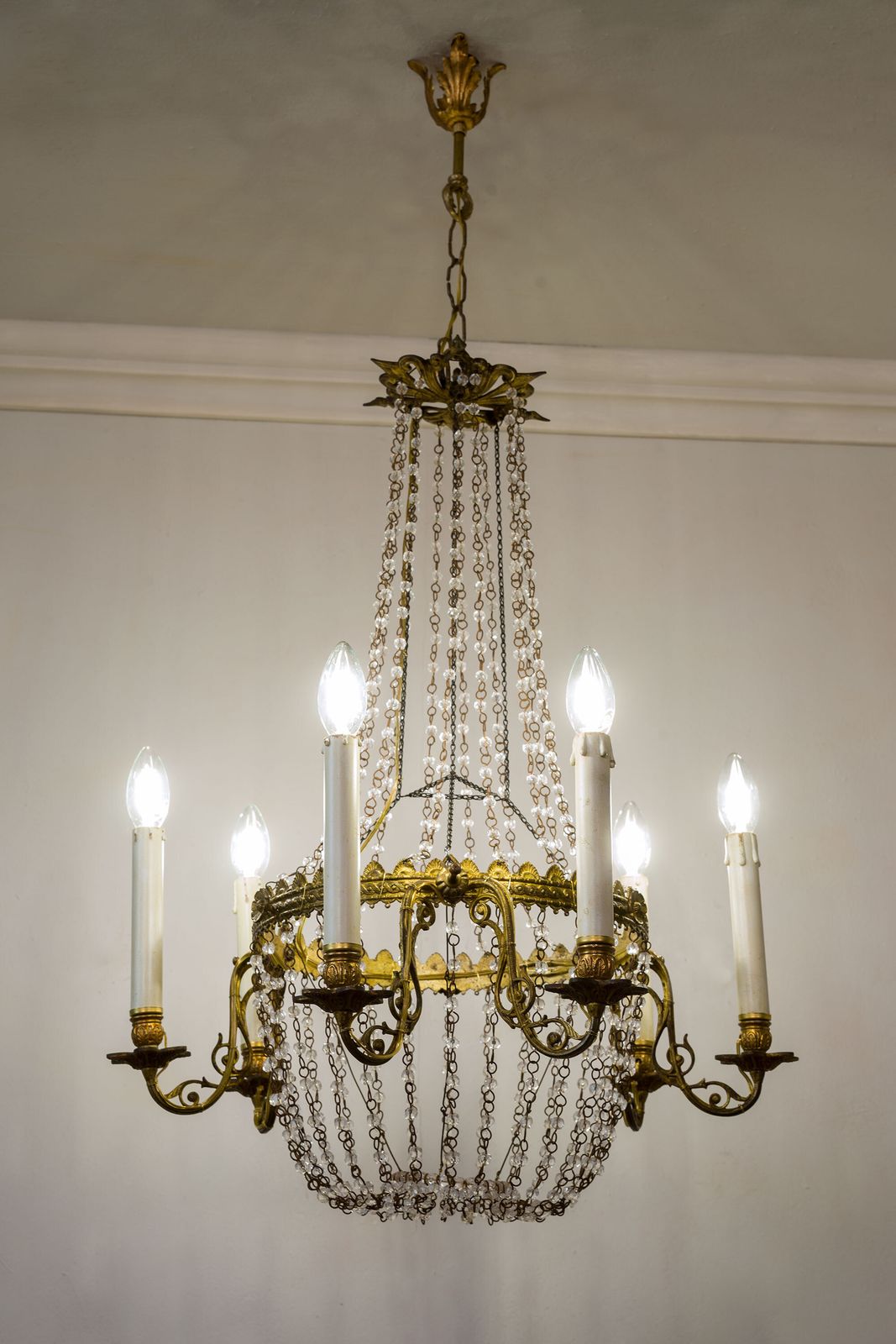 Antique French Empire Balloon Style Chandelier   6 Lights. photo for sale