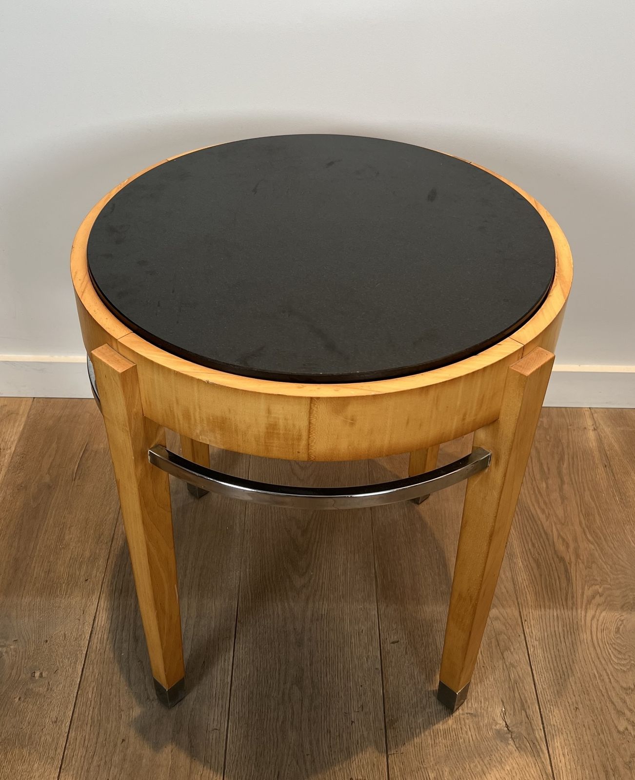 Sycamore Veneer, Chrome And Marble Top Pedestal Table photo furniture