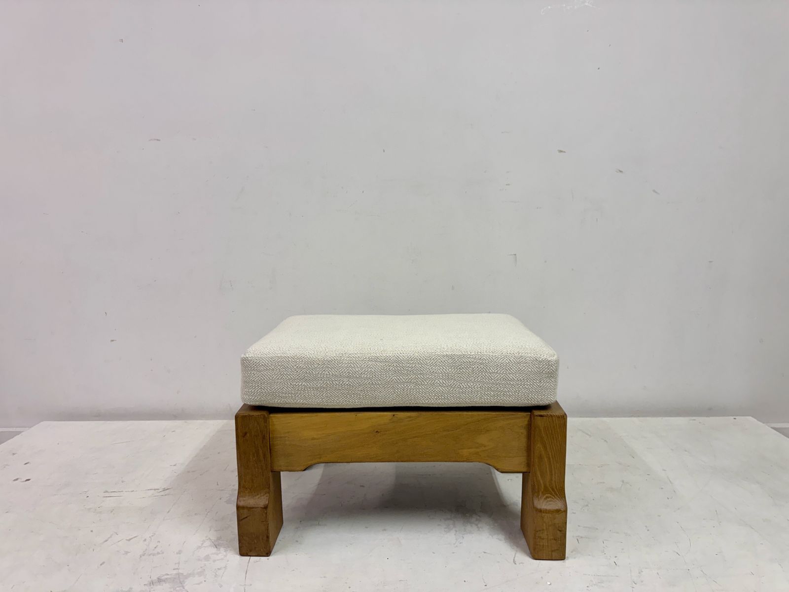 Belgian Oak Stool By De Puydt In Neutral Fabric photo vintage