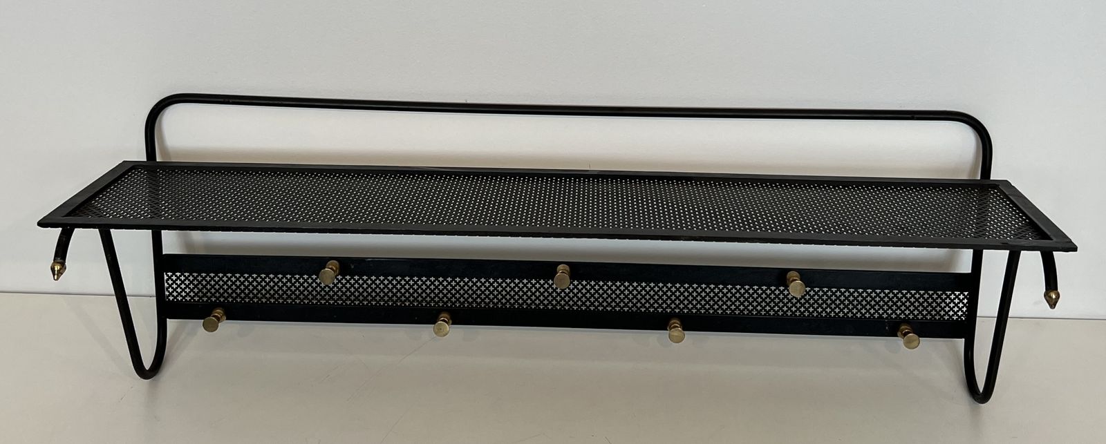 Coat Rack In Black Lacquered Metal, Perforated Sheet Metal And Brass In The Style Of Mathieu Matégot photo furniture