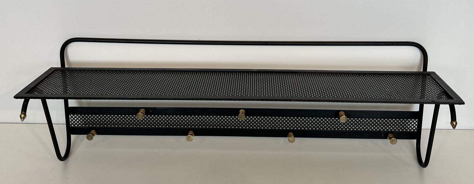 photo buy Coat Rack In Black Lacquered Metal, Perforated Sheet Metal And Brass In The Style Of Mathieu Matégot