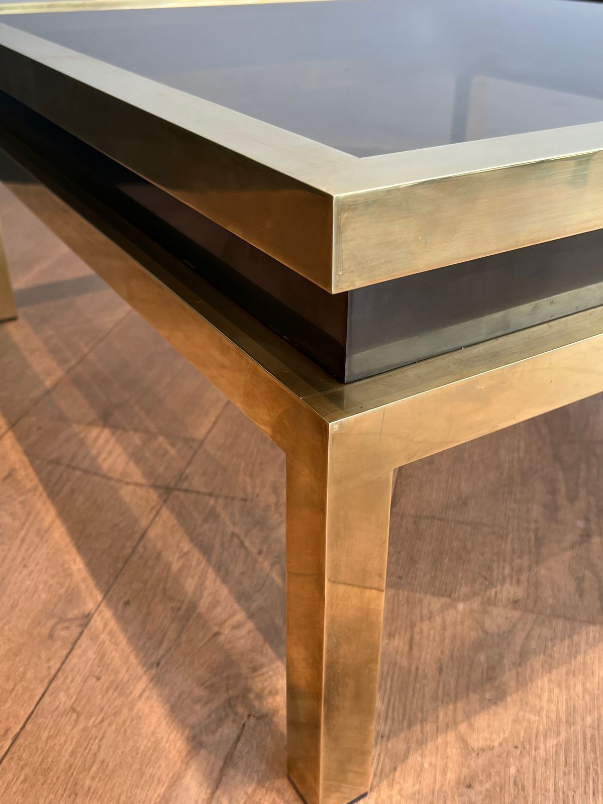 photo for sale Brass And Black Lacquer Coffee Table By Guy Lefèvre For Maison Jansen