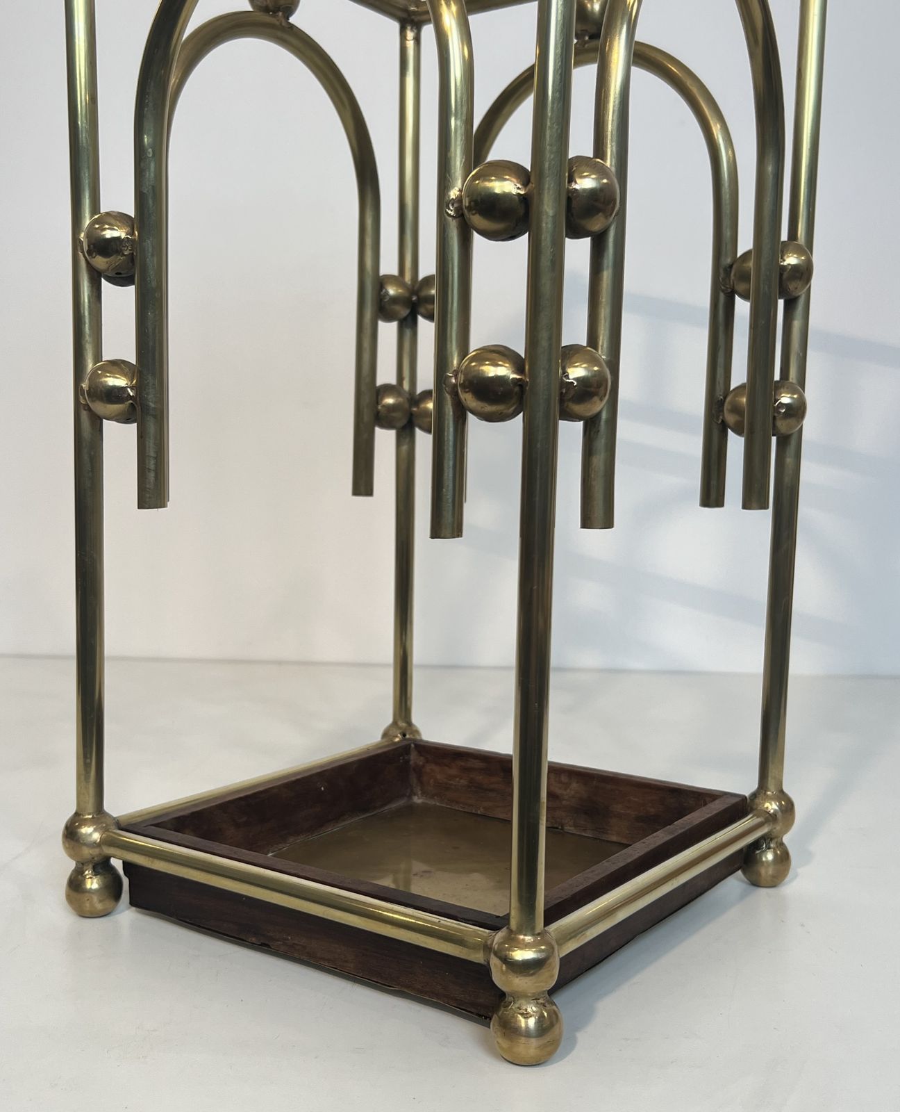 Modernist Brass Umbrella Stand In The Style Of Joseph Hoffmann photo vintage