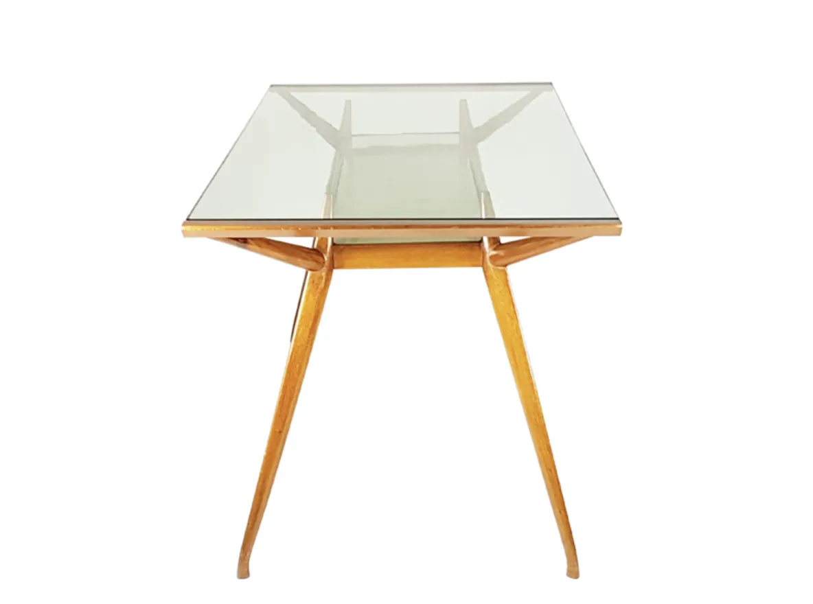 Mid Century Italian Modern Beech Wood And Glass Dining Table From Isa, 1950s photo buy