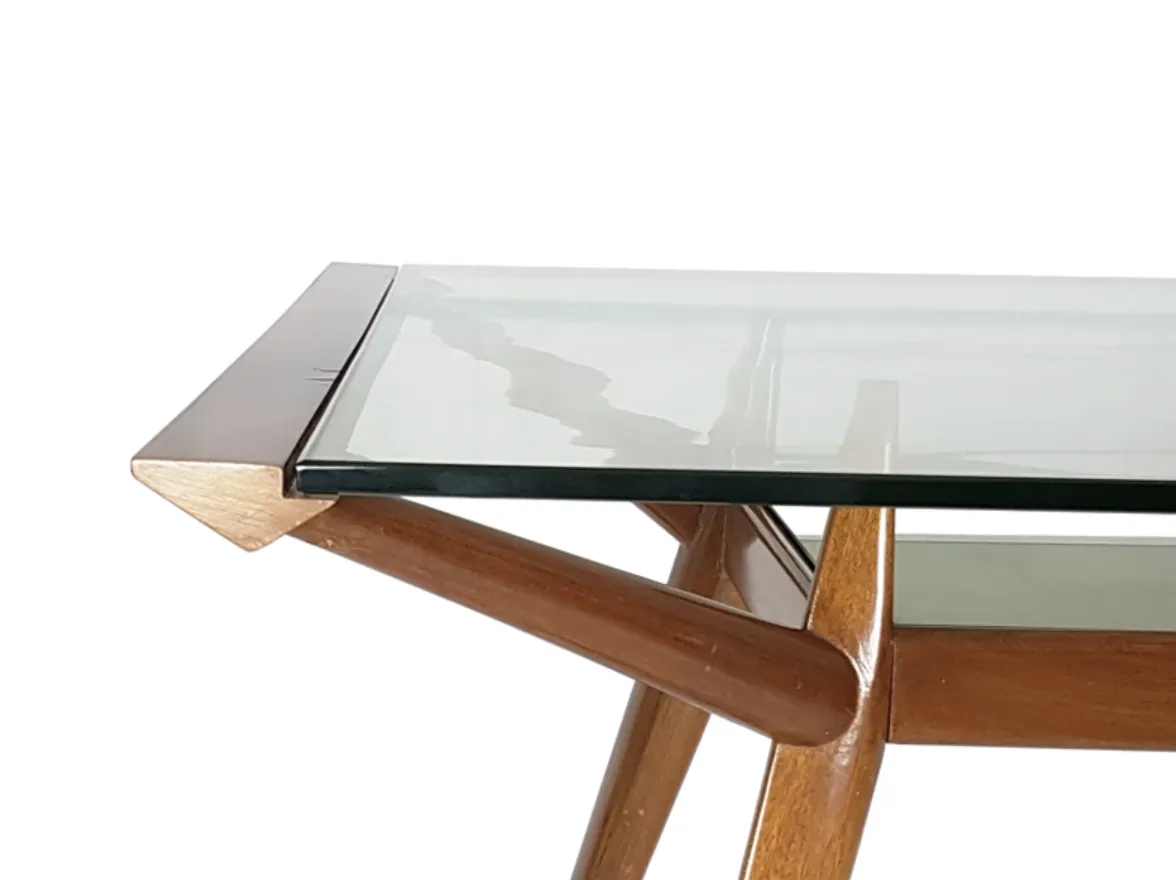 Mid Century Italian Modern Beech Wood And Glass Dining Table From Isa, 1950s photo vintage