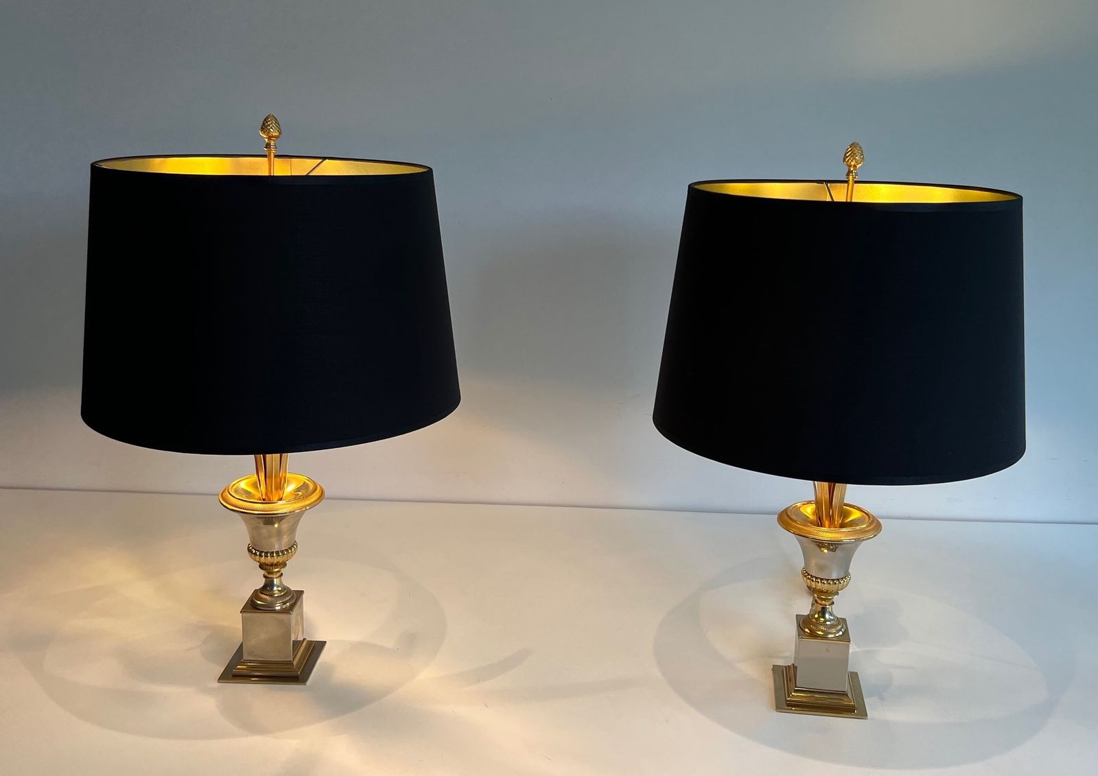 Pair Of Chrome And Brass Palm Tree Lamps In The Style Of Maison Charles. Circa 1970