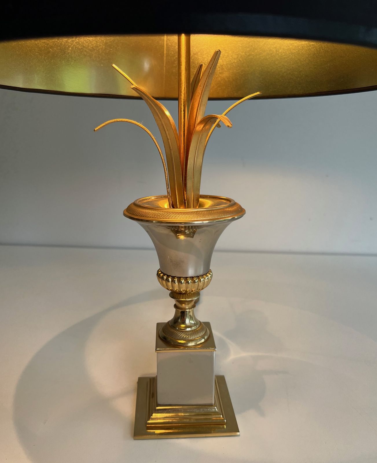 Pair Of Chrome And Brass Palm Tree Lamps In The Style Of Maison Charles. Circa 1970 photo vintage