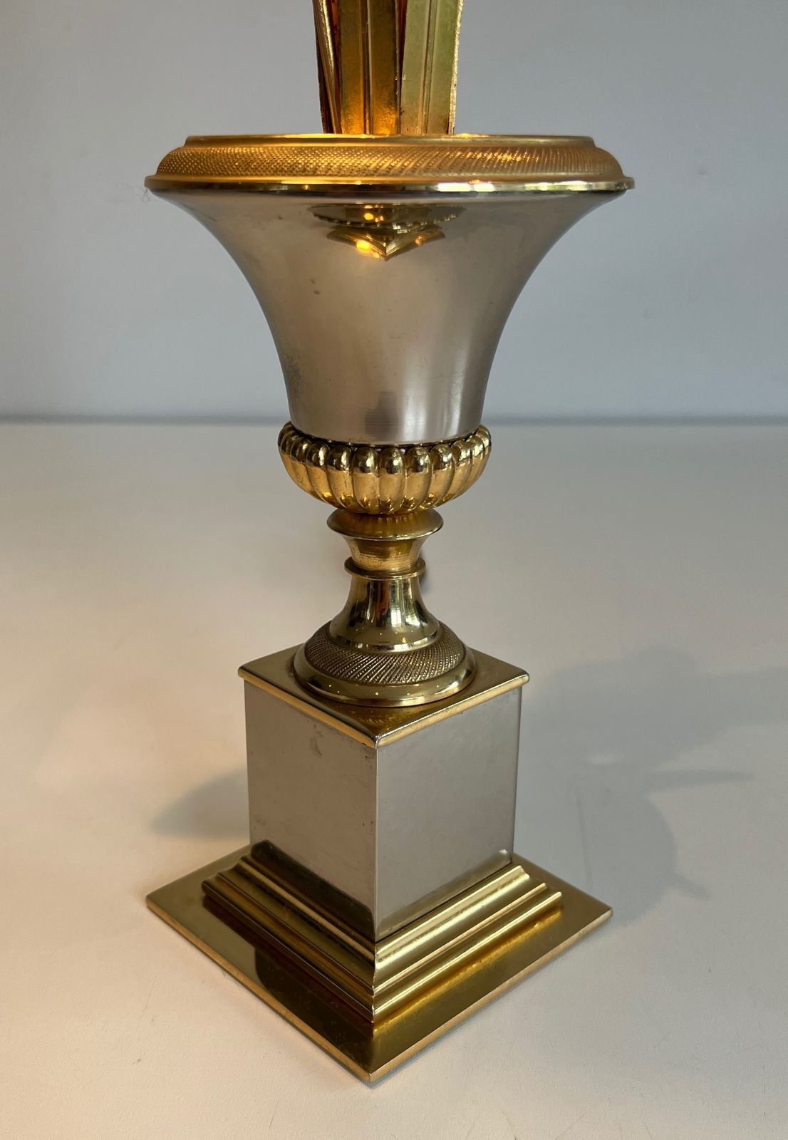 photo vintage Pair Of Chrome And Brass Palm Tree Lamps In The Style Of Maison Charles. Circa 1970