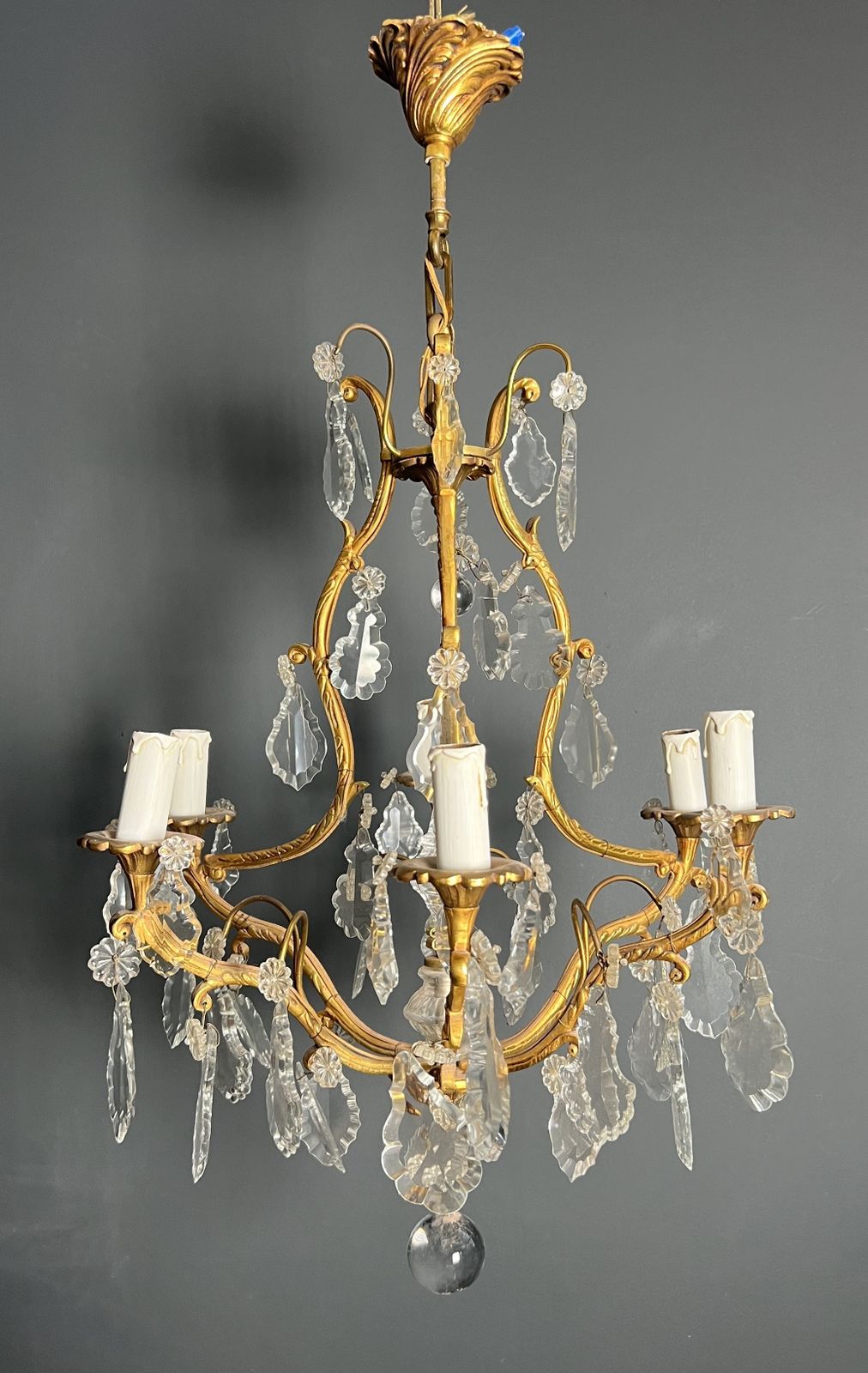 Louis XV Style Bronze Chandelier With Crystals And 6 Lights photo Lighting