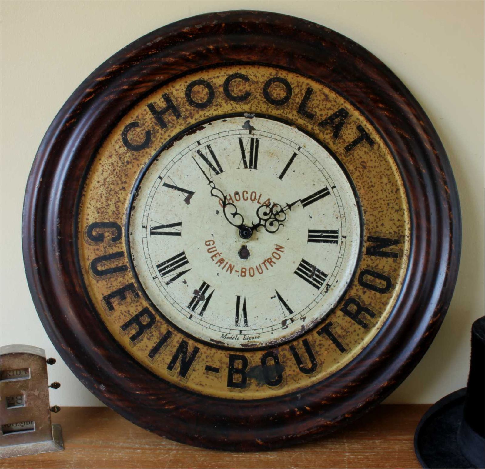 French Guerin Boutron Chocolat Wall Clock. Chocolate Advertising Sign.