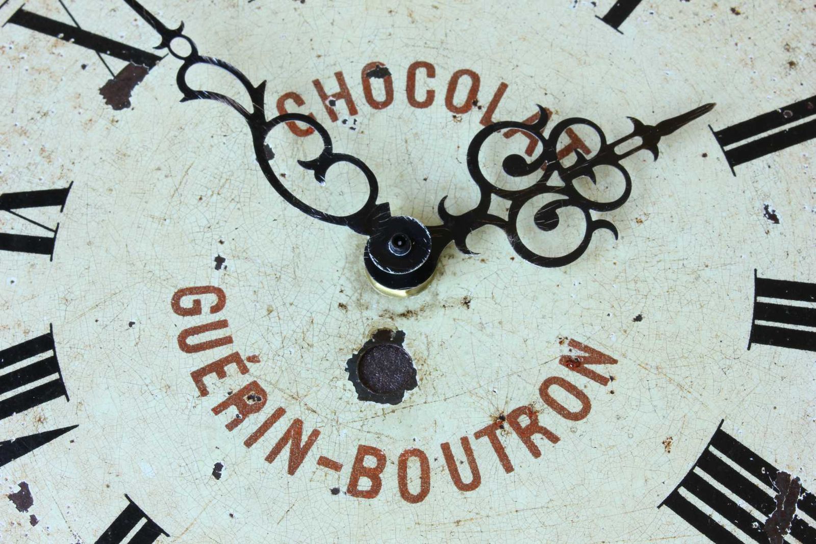 French Guerin Boutron Chocolat Wall Clock. Chocolate Advertising Sign. photo vinterior