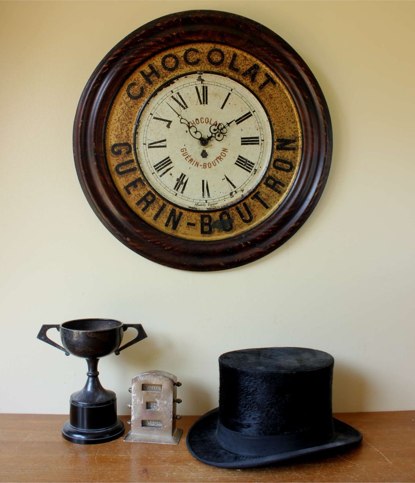 French Guerin Boutron Chocolat Wall Clock. Chocolate Advertising Sign. photo vintage