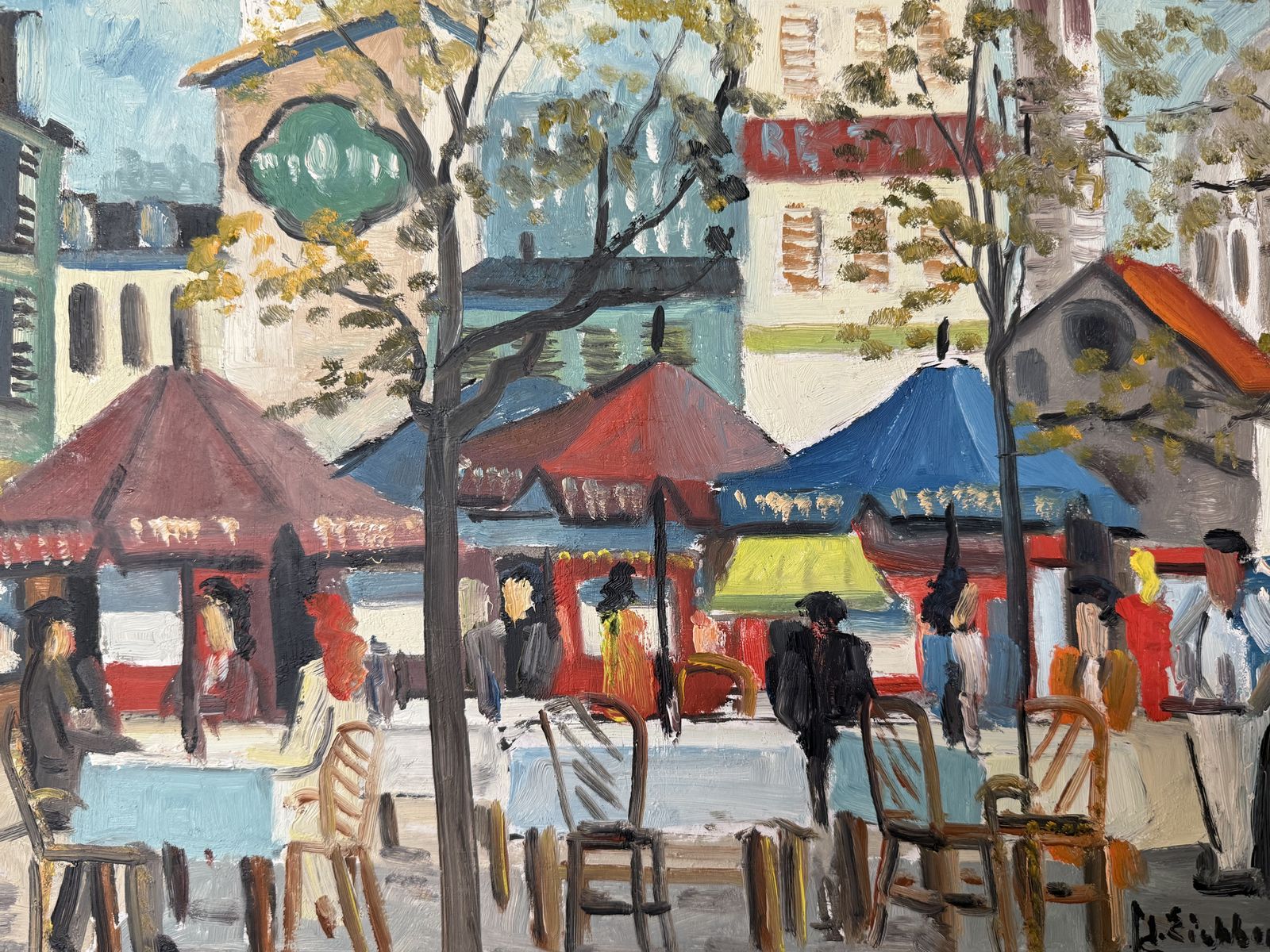 Parisian Café Scene Oil Painting By Swedish Artist Jack Eichborn photo Art
