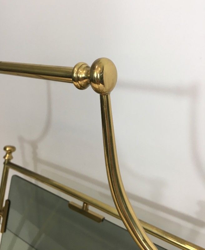 Neoclassical Magazine Rack In Brass And Blue Glass photo Home Decor