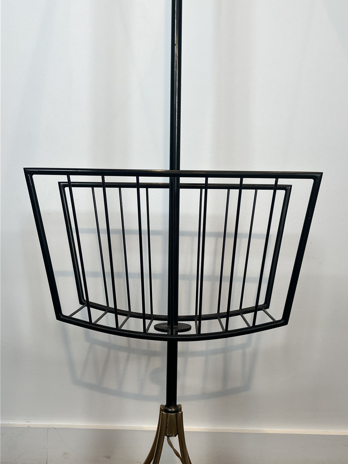 Designer Floor Lamp In Black Lacquered Metal And Brass With Incorporating A Magazine Rack photo vintage