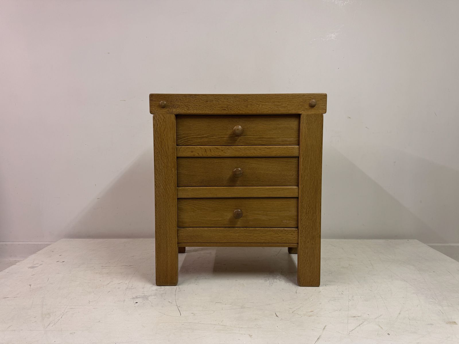 Brutalist Three Drawer Oak Chest Of Drawers photo buy