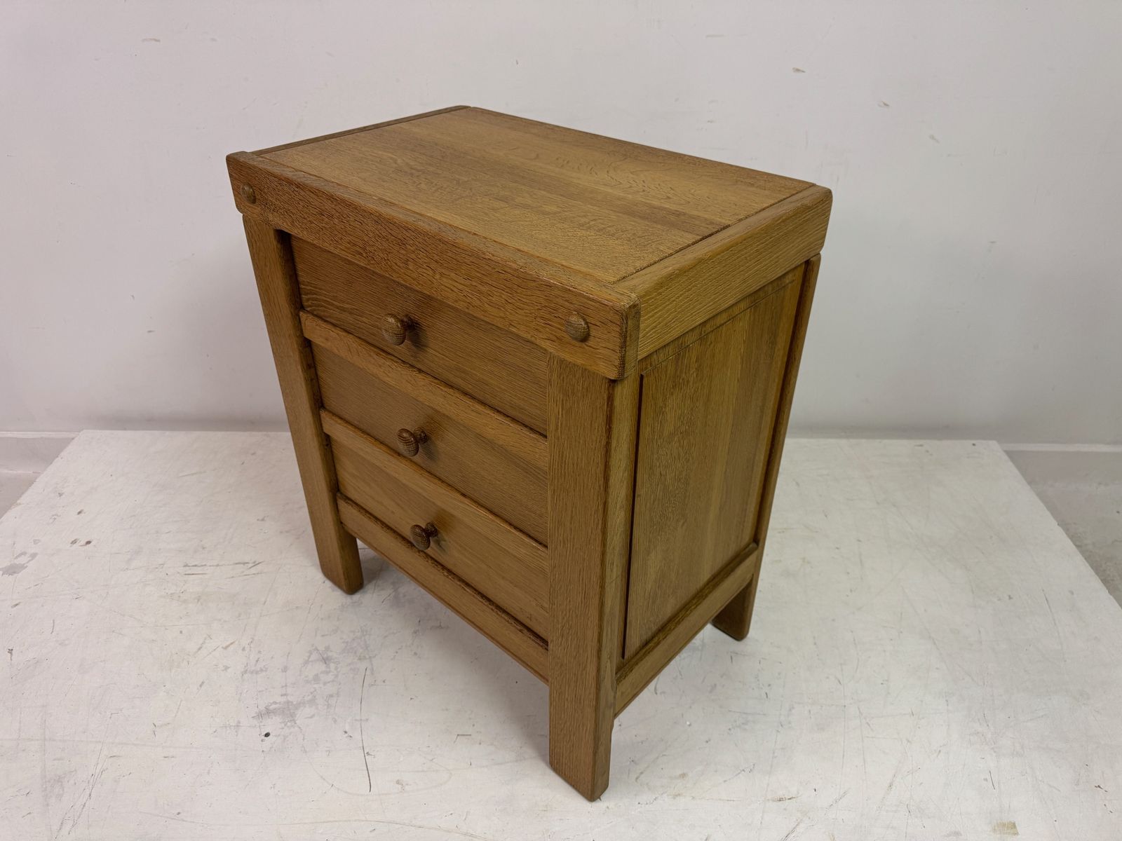 Brutalist Three Drawer Oak Chest Of Drawers photo vintage