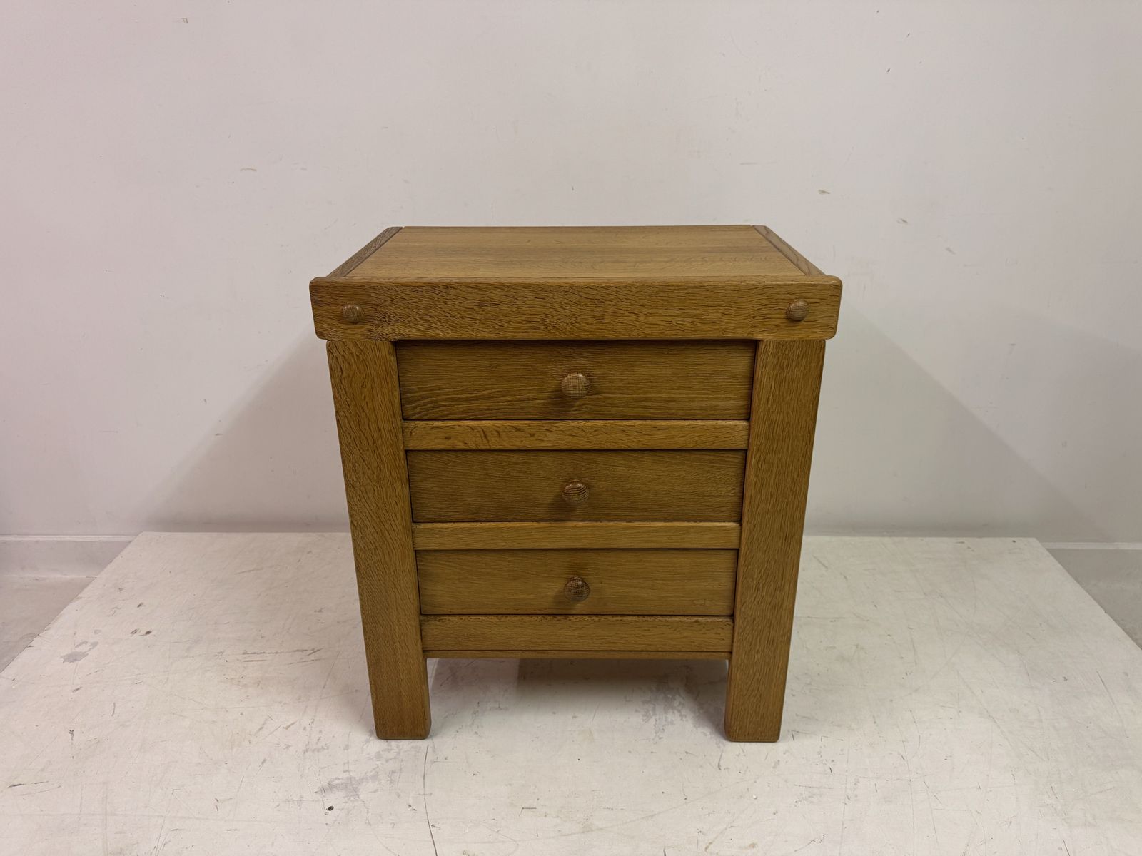 photo buy Brutalist Three Drawer Oak Chest Of Drawers
