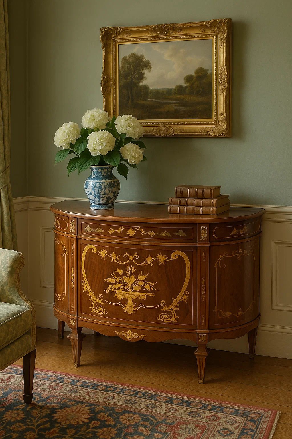 Antique French Marquetry Oval Sideboard | Early 20th Century | Handcrafted Wood Inlay photo Furniture