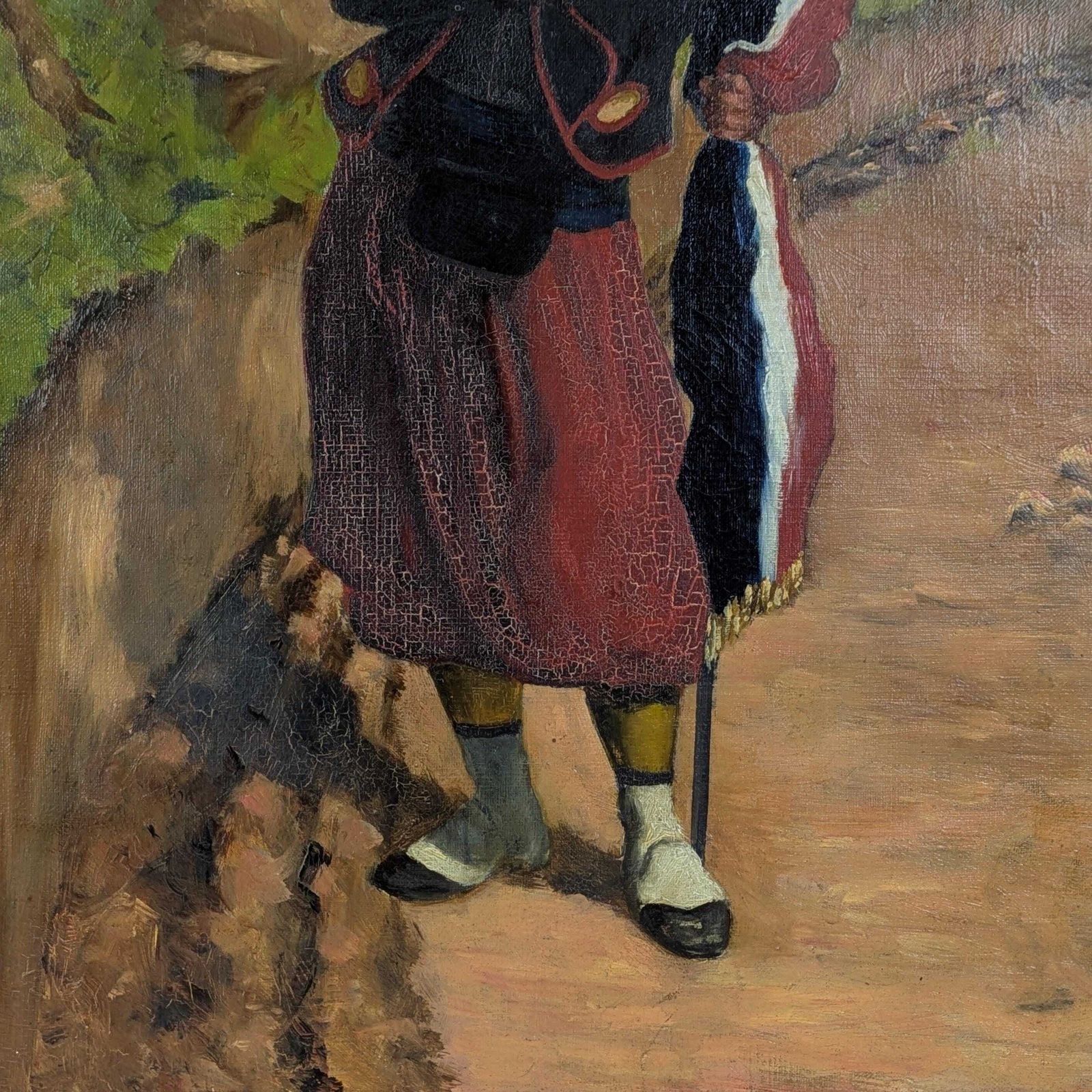 French Zouave Soldier Painting Antique Military Art Circa 1900 Collectible Wall Hanging, Old Gallery Wall Art, Rustic Militaria Folk Art photo for sale
