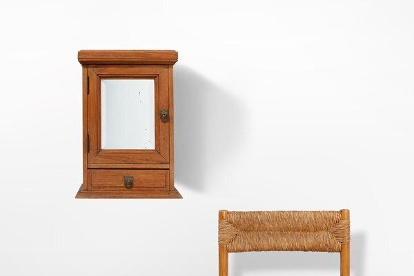 Art Deco Shaving Cabinet In Oak With Beveled Mirror, France, 1900s photo for sale