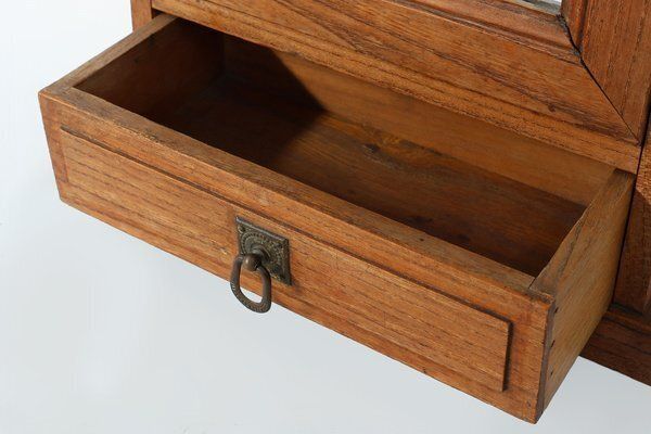 Art Deco Shaving Cabinet In Oak With Beveled Mirror, France, 1900s photo vintage